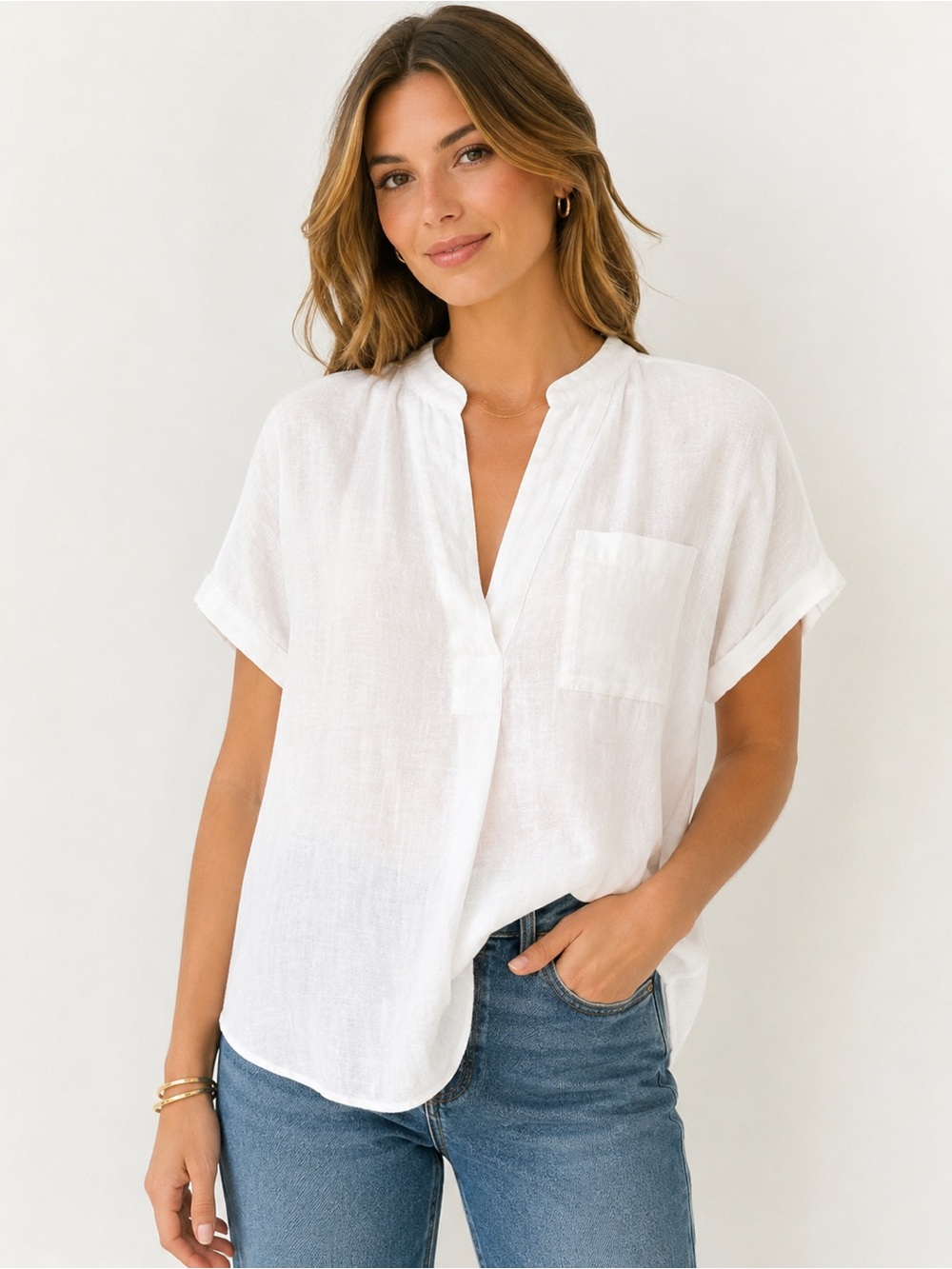 The White Label Company 100% Linen White Tunic Blouse US 10